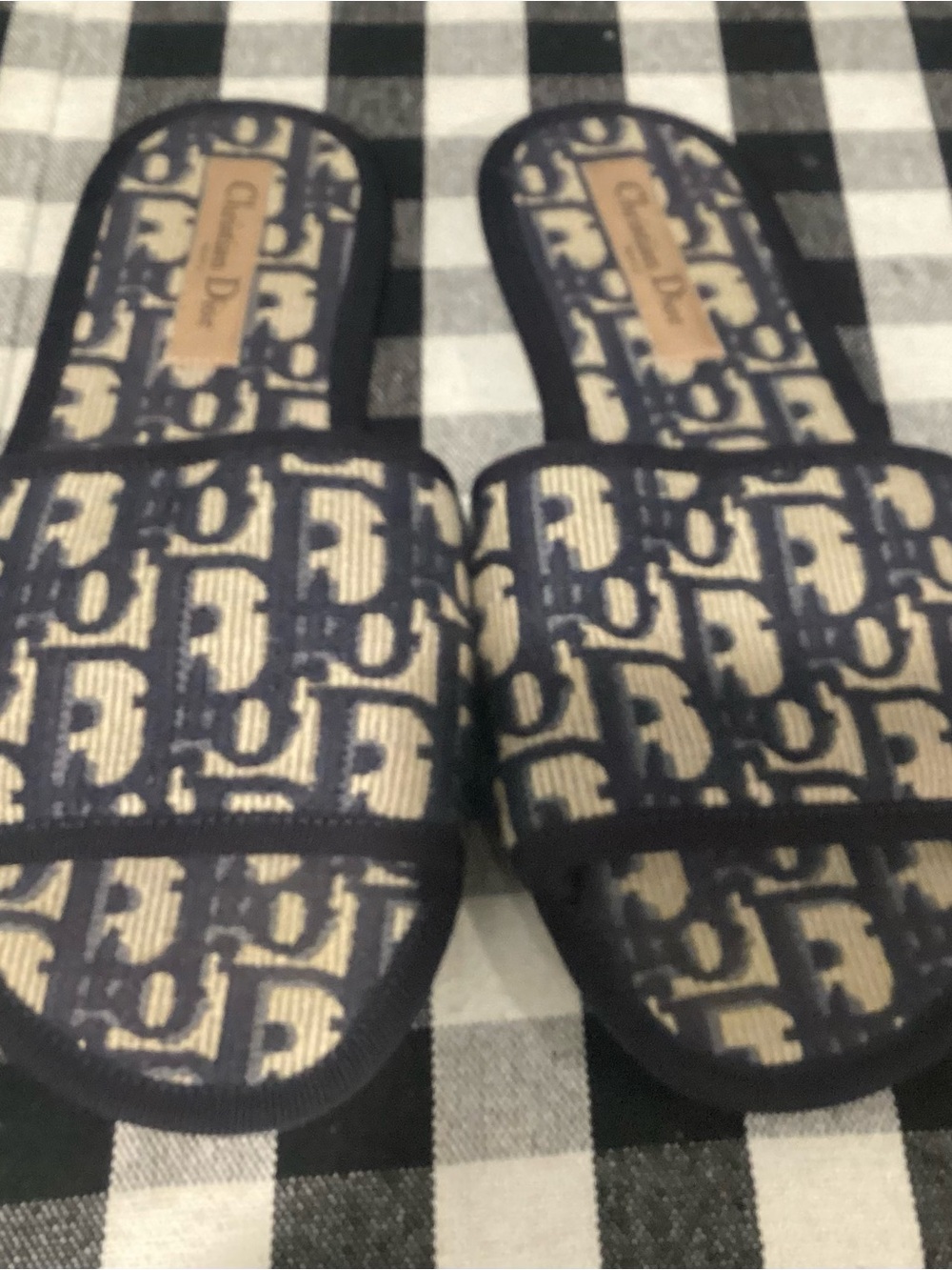 Dior Beige and Navy Monogram Slide Flats